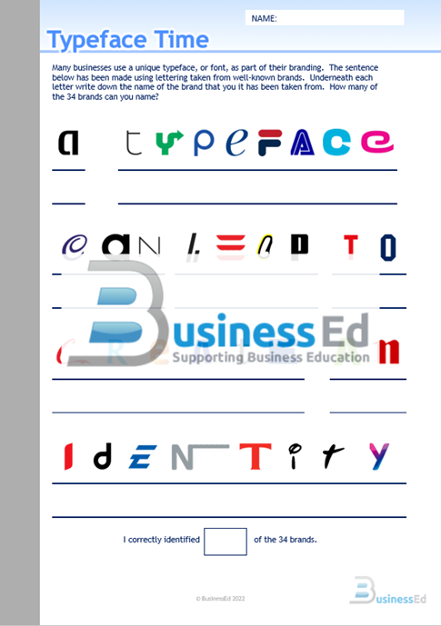 Typeface Time Worksheet