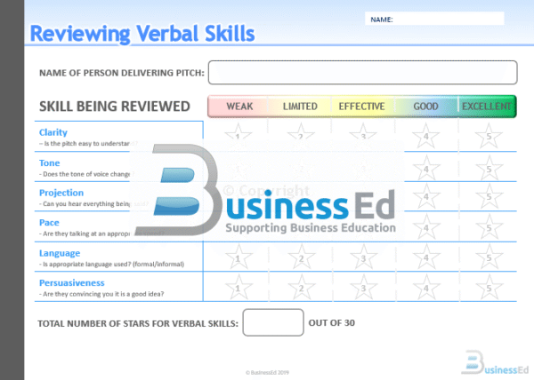Reviewing a Pitch Worksheet