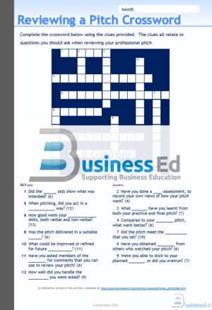 Reviewing a Pitch Crossword