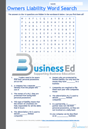 Owners Liability Word Search