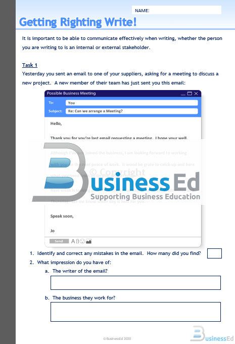 Getting Righting Write Worksheet