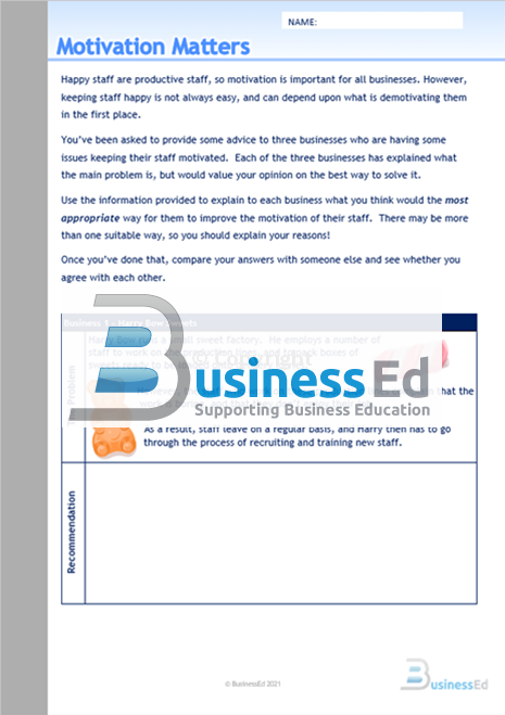 Motivation Matters Worksheet