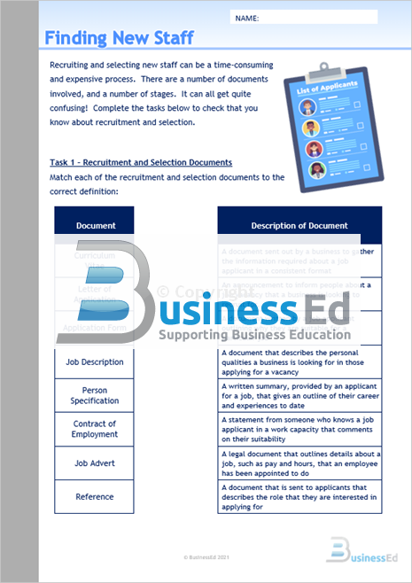 Finding New Staff Worksheet
