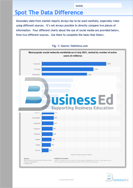 Spot the Data Difference Worksheet