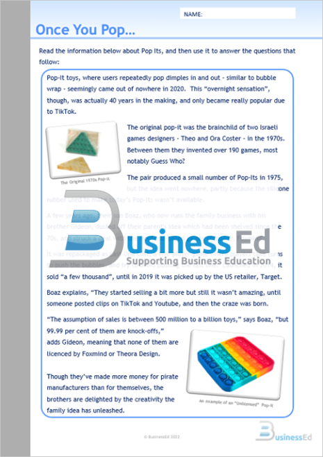 Once You Pop Worksheet