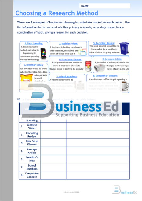 Choosing a Research Method Worksheet