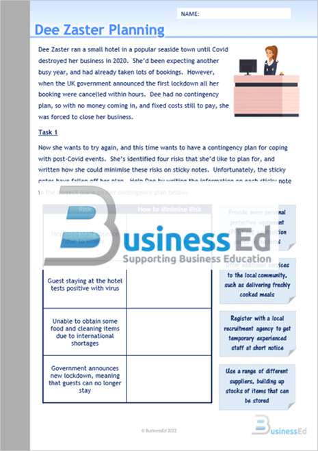 Dee Zaster Planning Worksheet