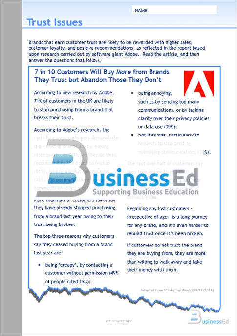 Trust Issues Worksheet