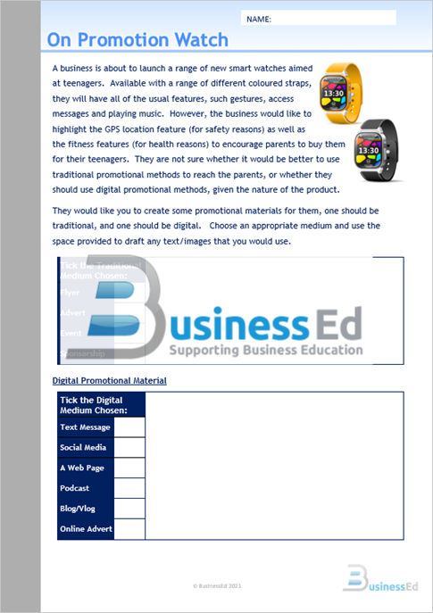 On Promotion Watch Worksheet