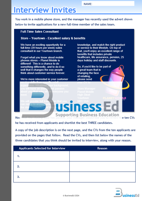 Interview Invites Worksheet