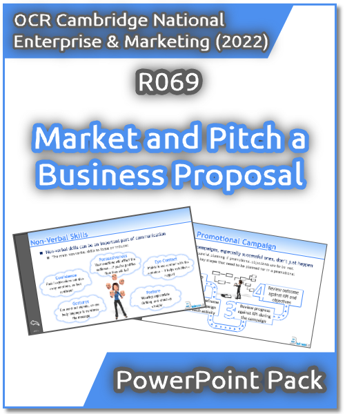 OCR Cambridge National in Enterprise and Marketing: R069: Market and Pitch a Business Proposal PowerPoint Pack